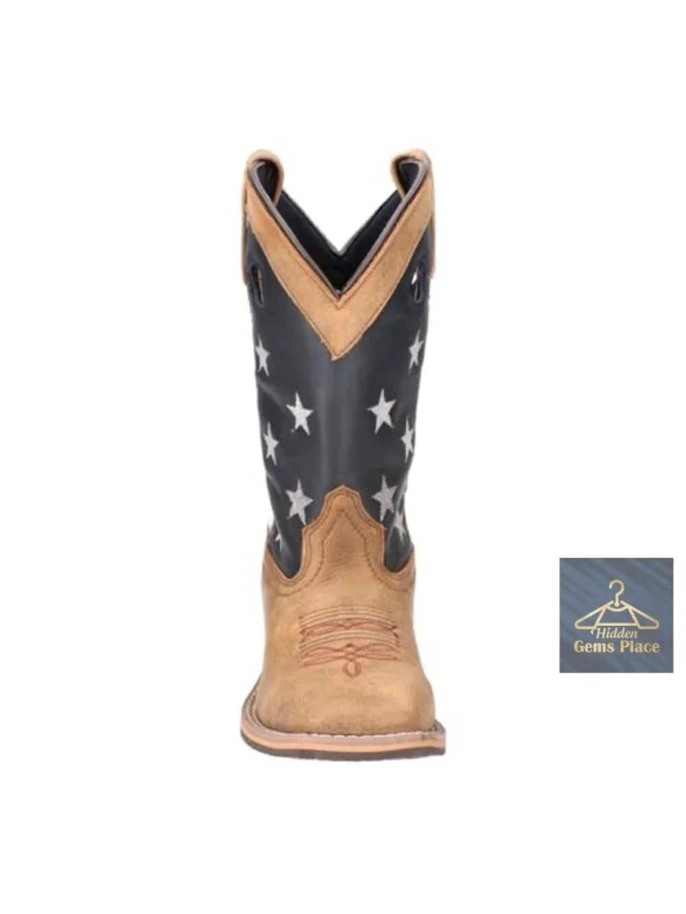 Ladies Western Square Toe Mid-Calf Boots Leather Embroidered Rhinestones Slip-On